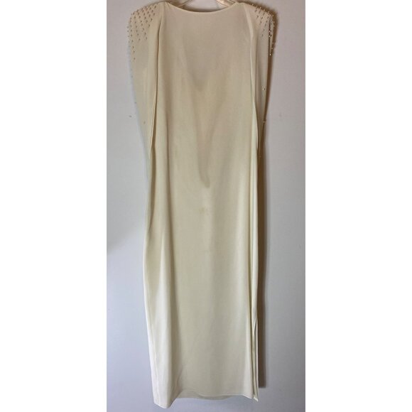 Ivory Draped Front Sleeveless Formal Maxi Dress Beaded Shoulders Small - Picture 2 of 6